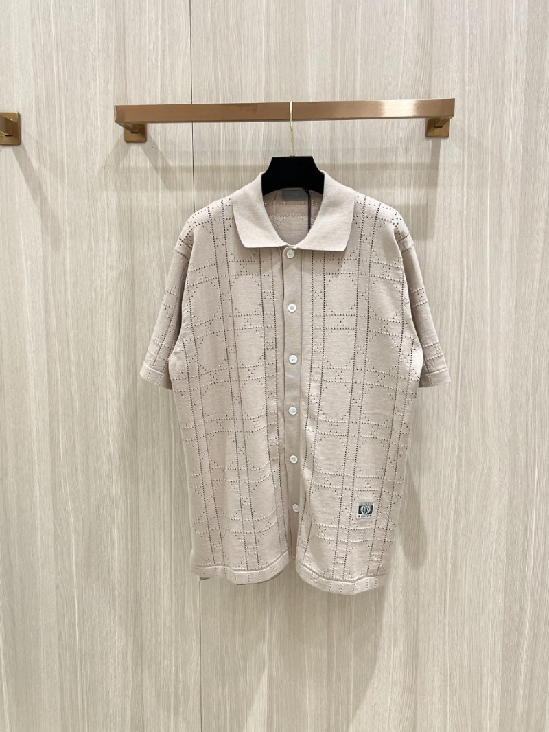 Dior 24SS Spring/Summer Small Label Trellis Pattern Openwork Knit Short Sleeve Polo 
