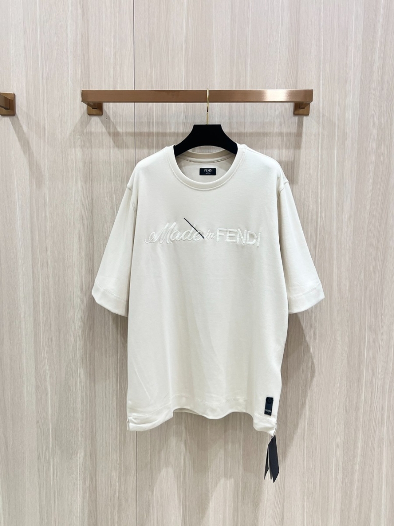 FENDI Needle Embroidery OS Cotton Short Sleeve T-Shirt