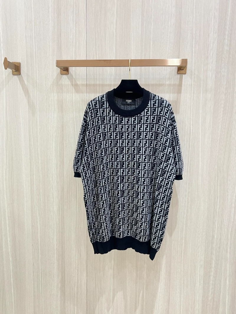 Fendi Full Print Double F Jacquard Knit Short Sleeve. Black