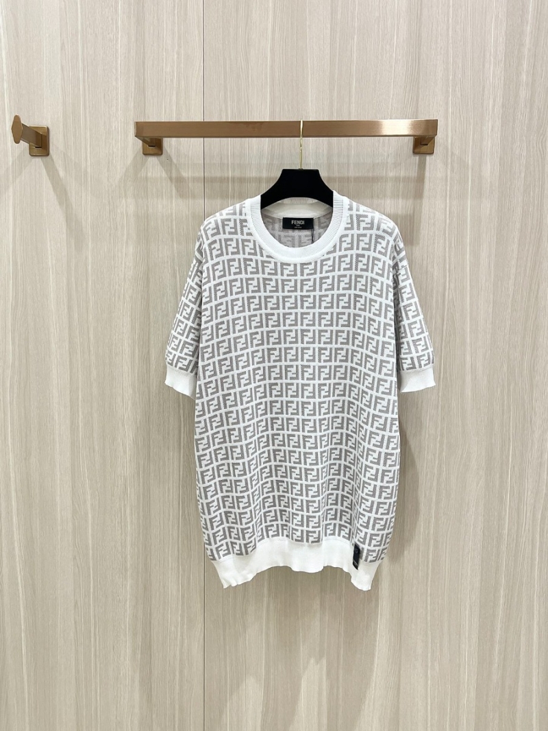 Fendi Full Print Double F Jacquard Knit Short Sleeve. White