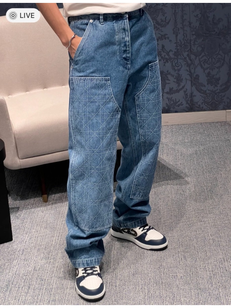 Dior New Arrivals Diamond Pattern Embroidered Jeans