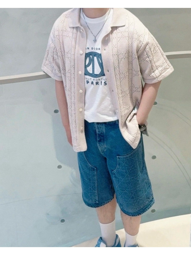 Dior New Arrivals Diamond Pattern Embroidered Denim Shorts