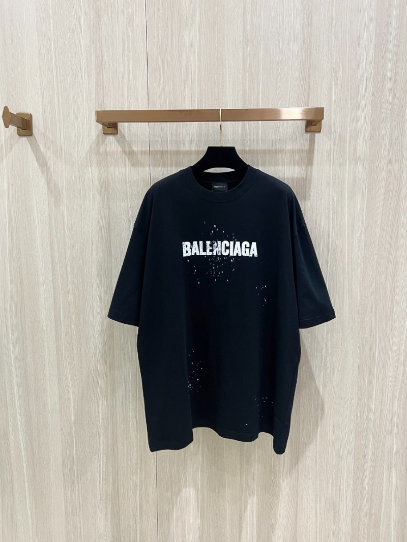 Balenciaga Summer Collection Distressed Letter Splatter Print Short Sleeve. Black