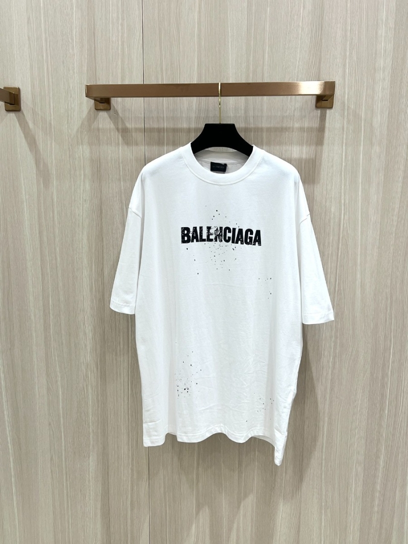 Balenciaga Summer Collection Distressed Letter Splatter Print Short Sleeve. White