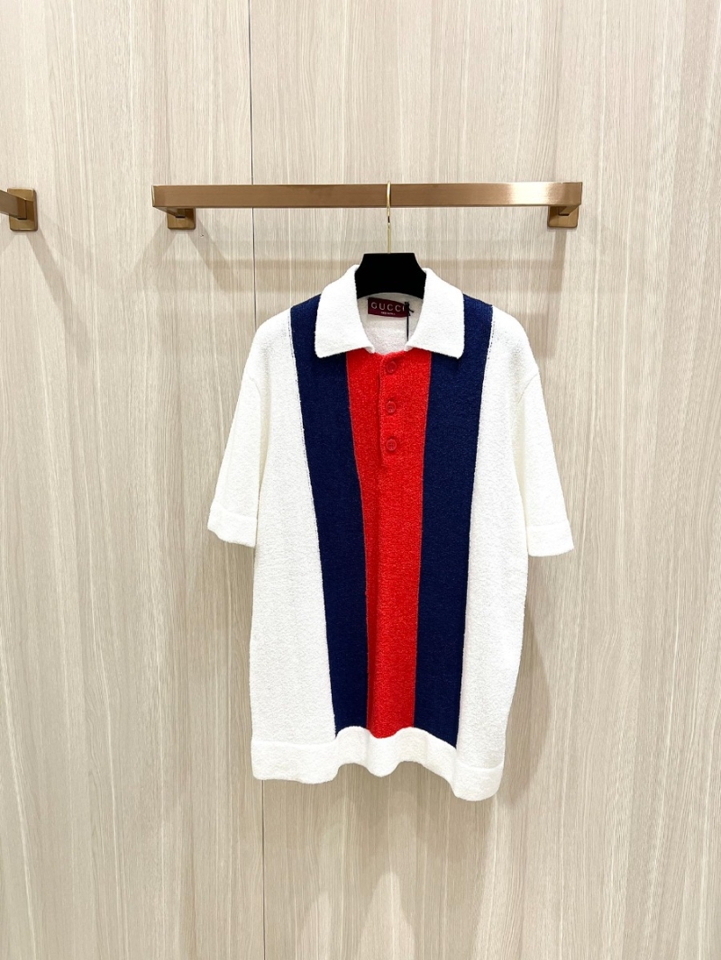 Gucci 24SS Spring/Summer Silky Cotton Contrasting Knit Set Polo Shirt and Shorts