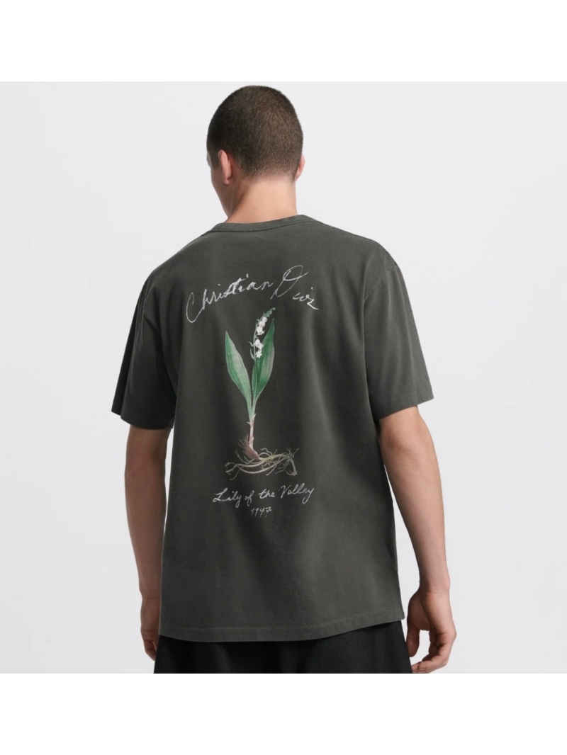 Dior New Arrival. Lily of the Valley Print T-Shirt. Black