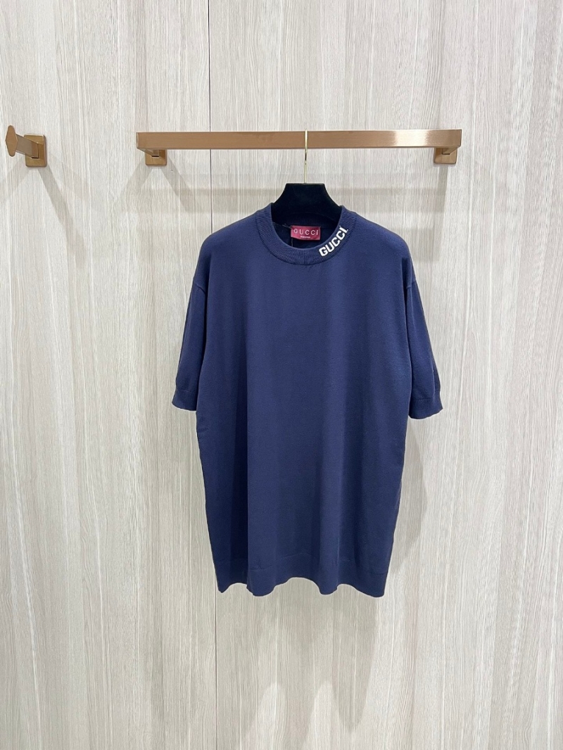 Gucci Men's 24SS Jacquard Letter Collar Knit Short Sleeve