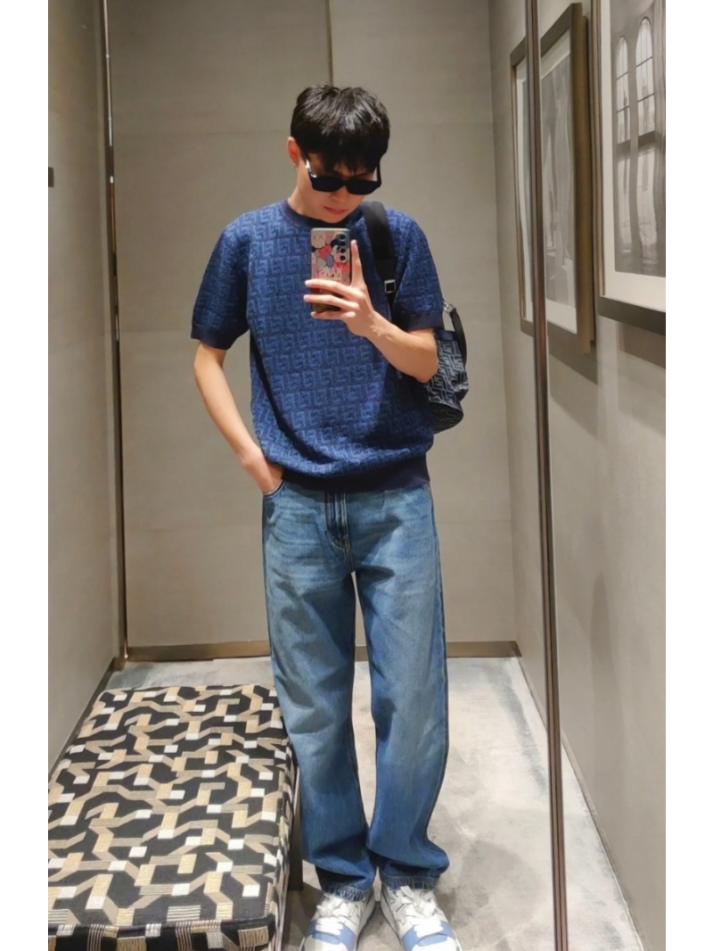 Fendi Blue FF Pattern Short Sleeve Shirt