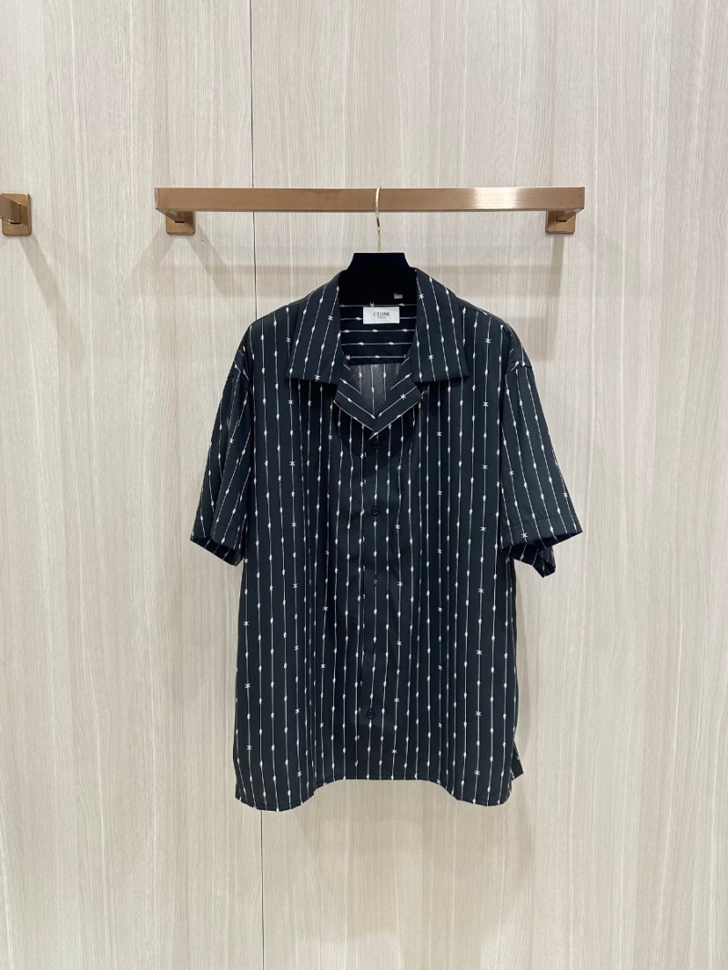 Celine Arc de Triomphe Striped Silk Shirt – Short Sleeve – Black/White