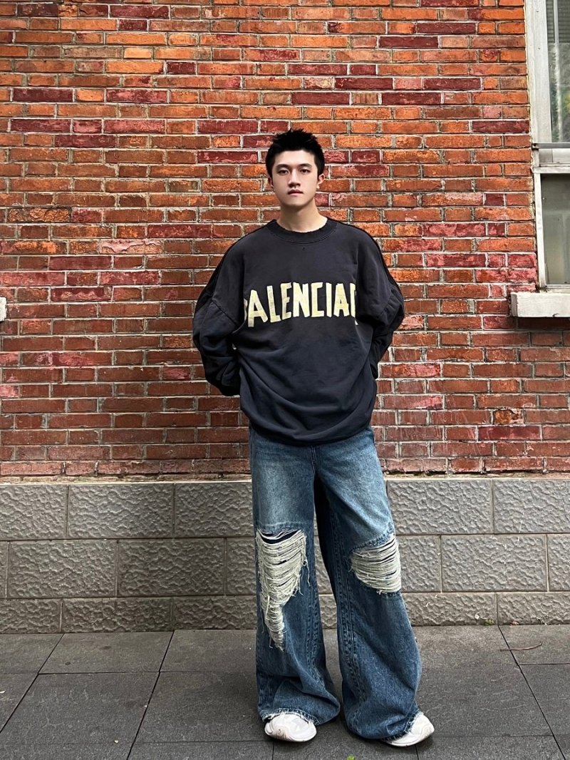 Balenciaga Double-Sided Spliced Oversized Sweatshirt in Black-Blue