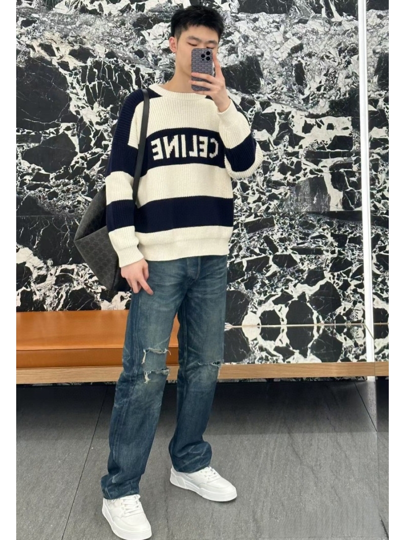 CELINE Striped Wool Chunky Knit Sweater – Unisex