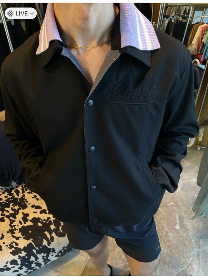 Gucci New Release. Detachable Collar Jacket (Black/Purple Striped)