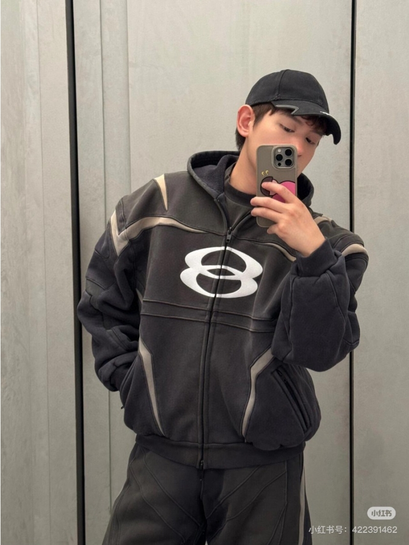 BALENCIAGA UNITY SPORTS ICON BIKER Armored Double-Ring Motorcycle Jacket (Washed Grey)