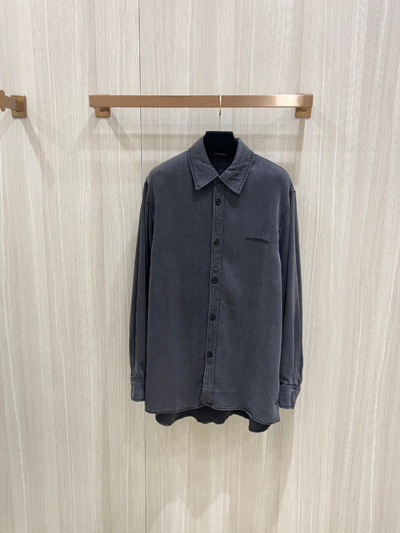 Balenciaga BCA Back Collection Embroidered Tencel Denim Shirt. Dark Washed Gray
