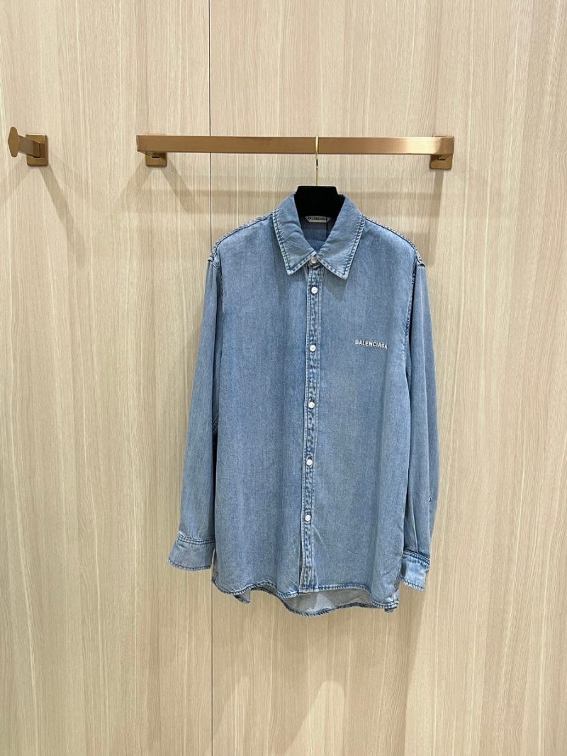 Balenciaga BCA Back Collection Embroidered Tencel Denim Shirt. Light Blue