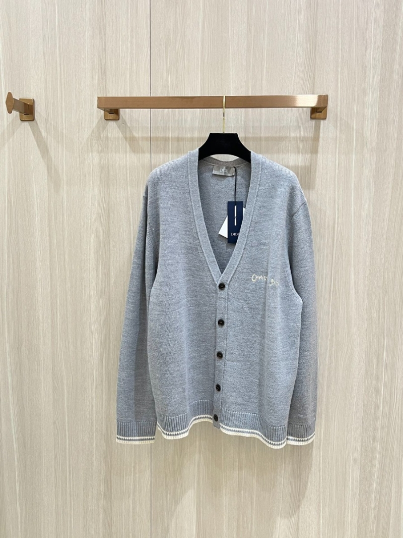 Dior New Arrival: CD Two-Tone Logo Wool Cardigan Grey