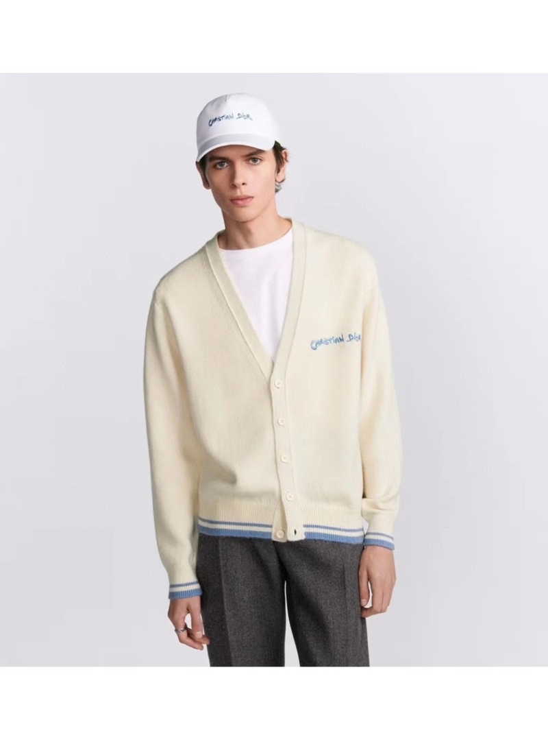Dior New Arrival: CD Two-Tone Logo Wool Cardigan Creme
