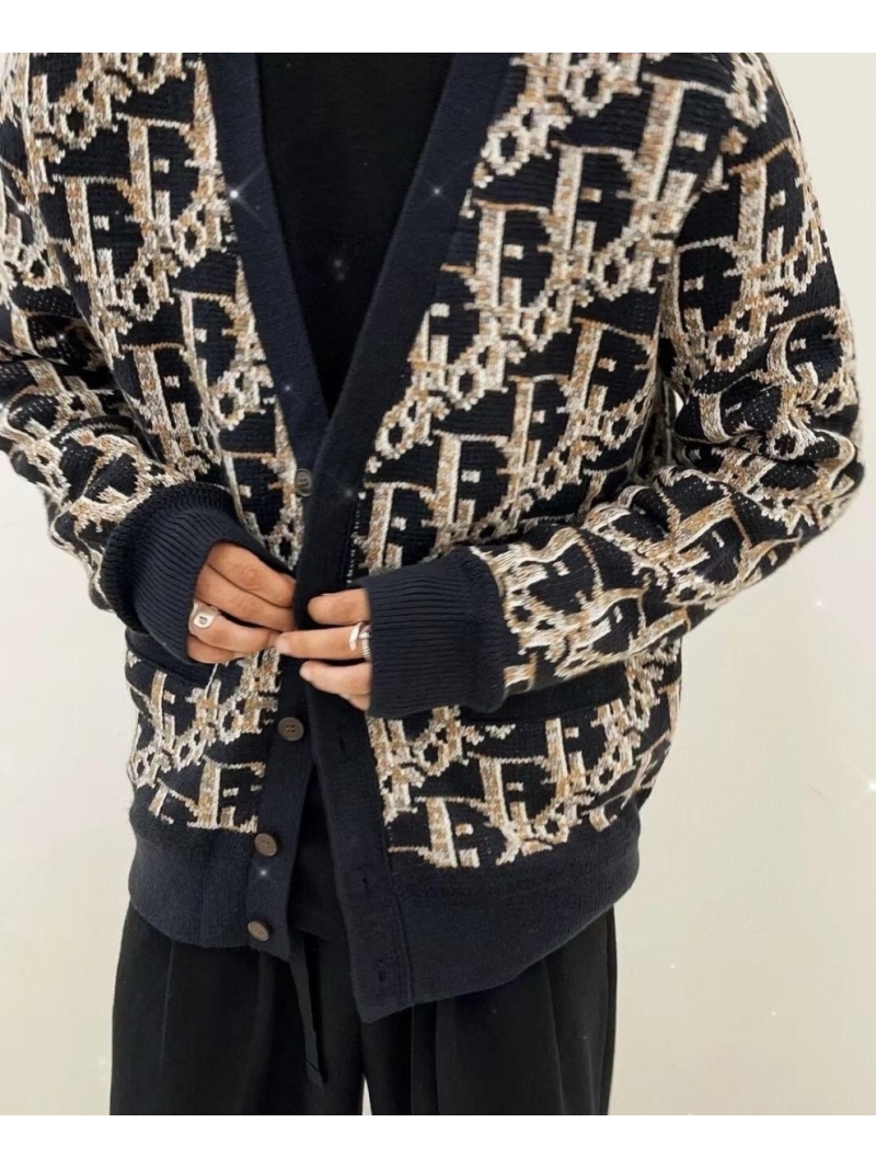 Dior Oblique Collection Wool Blend Cardigan Sweater - Navy