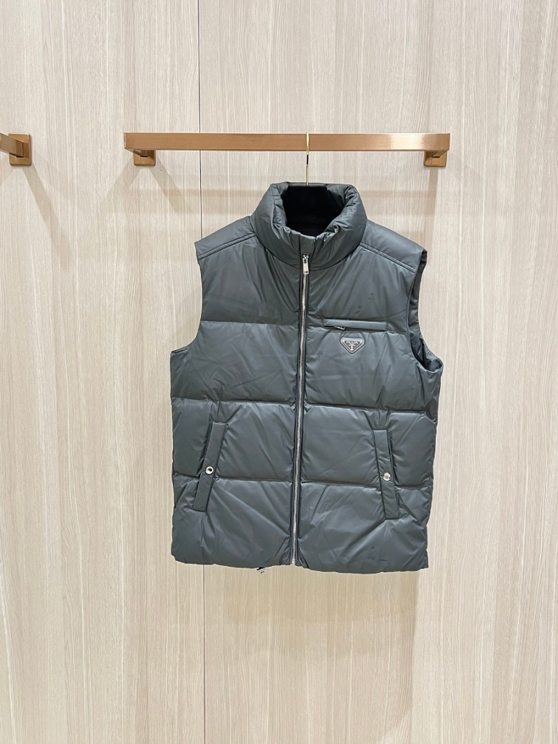 Prada Triangle Logo Goose Down Vest – Gray