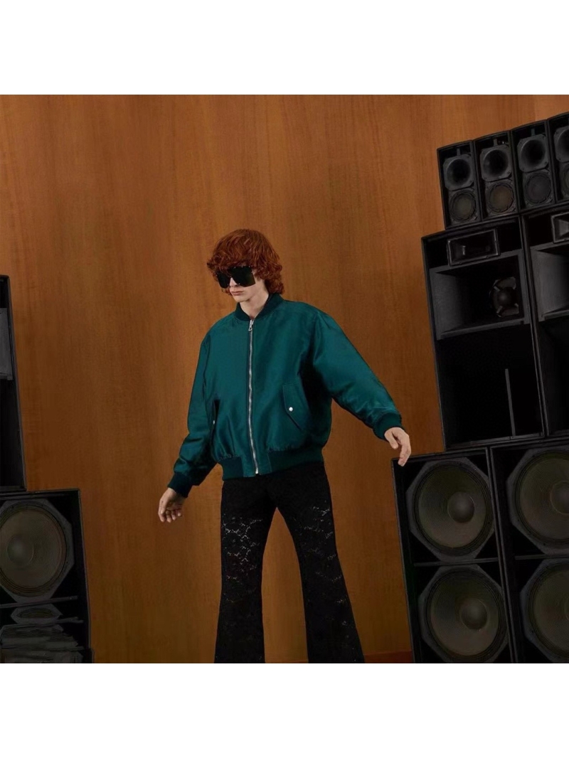 Gucci Collection Stylish Reversible Satin Bomber Jacket – Green & Orange