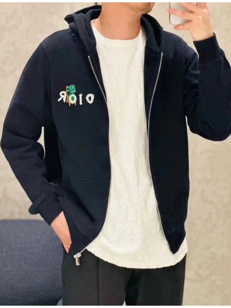 Dior x Otani Workshop Embroidered Dinosaur Zip-Up Hoodie - Navy