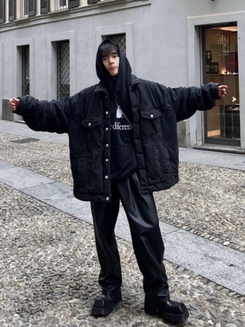 Balenciaga Winter Collection Vintage Denim Padded Jacket – Black