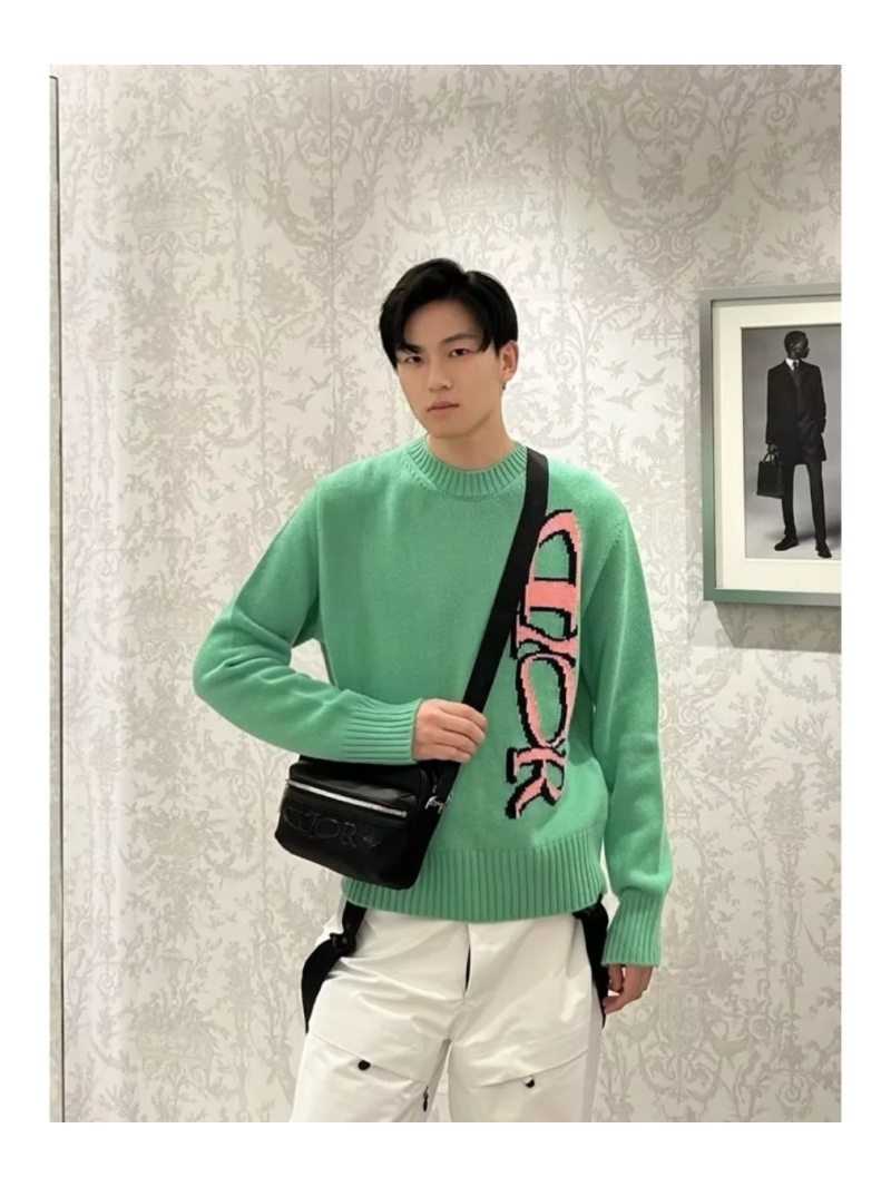 Dior Capsule Collection Tricolor Wool Blend Sweater. Pink
