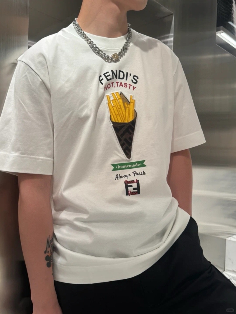 Fendi French Fries Embroidered Short-Sleeve T-Shirt White