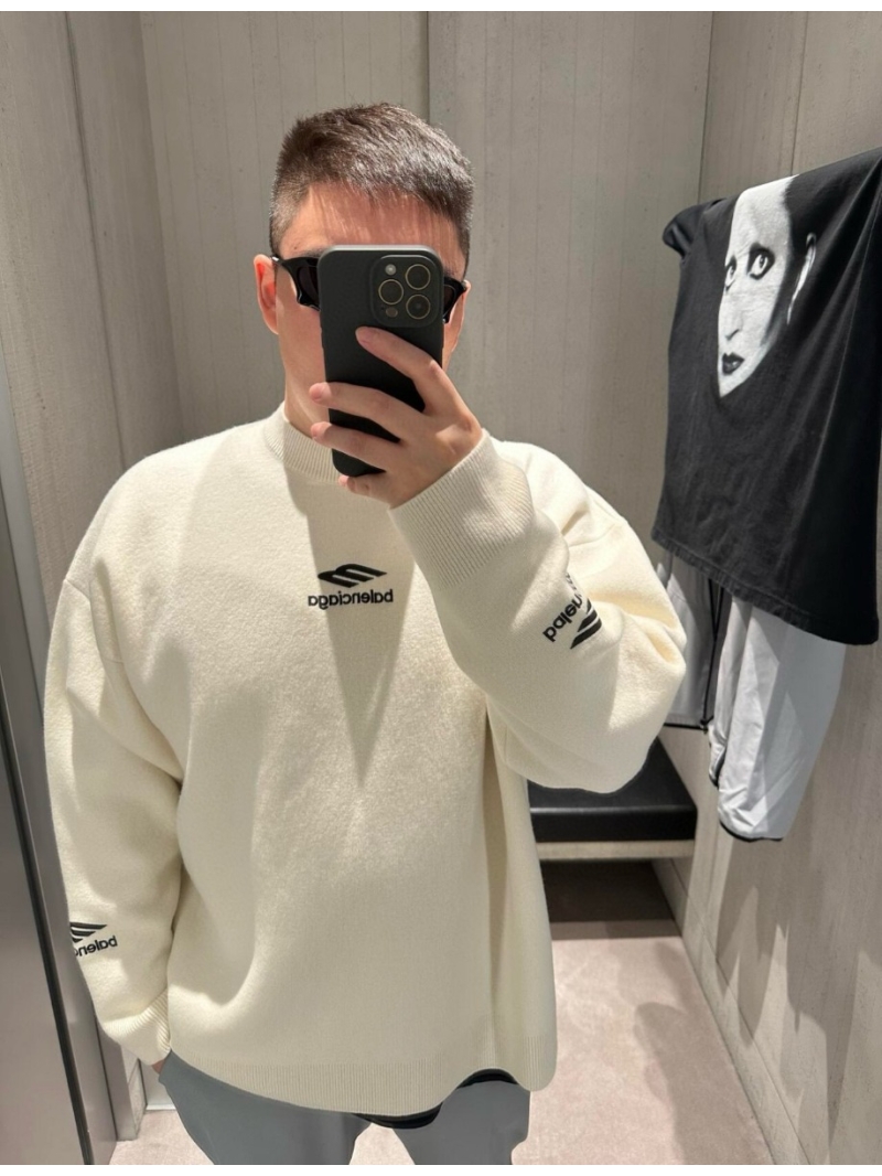 Balenciaga 3M Letter Embroidery Wool Sweater White