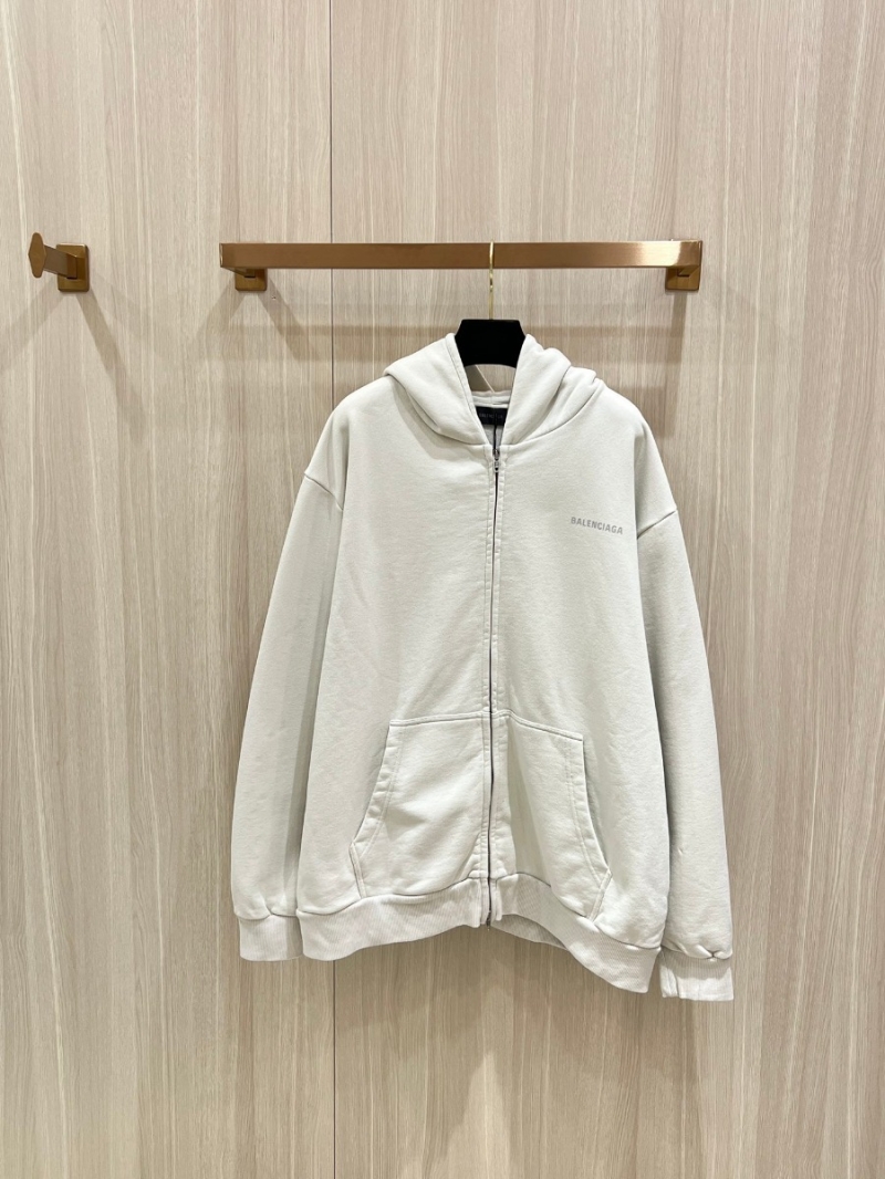 Balenciaga 24 FW Collection Reflective Letter Zip-Up Hoodie in Grey-White