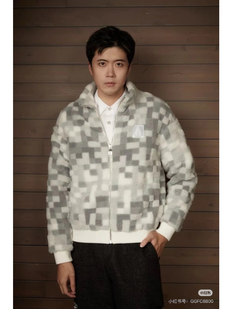 Louis Vuitton LV Ski Collection Mosaic Lamb Wool Jacket - Unisex - Grey & White