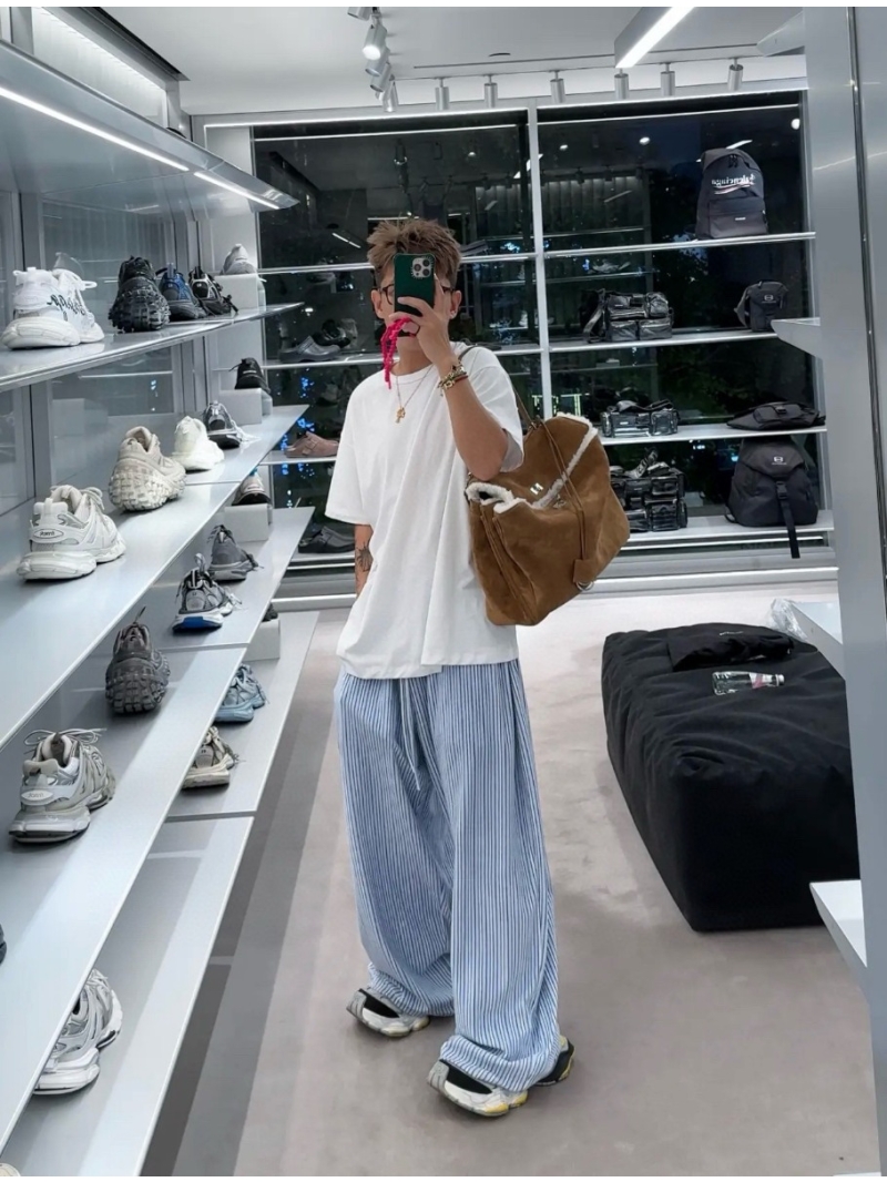 Balenciaga Striped Plush Oversized Track Pants - Blue & White Stripe