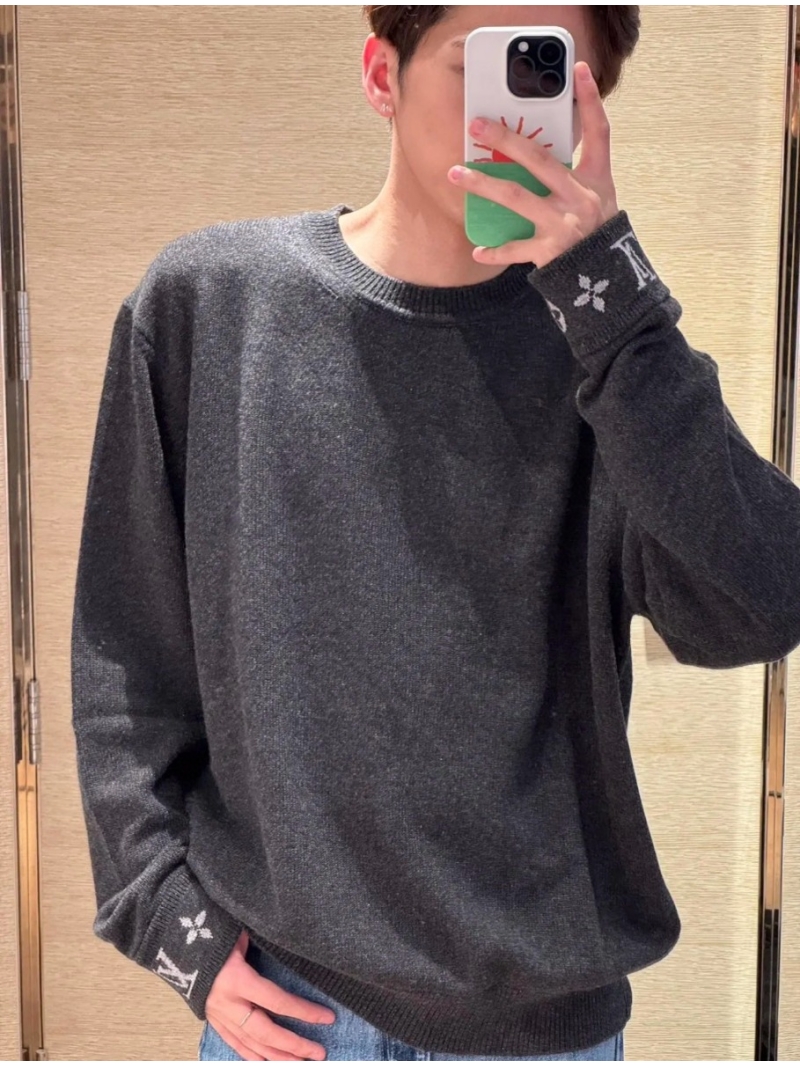Louis Vuitton LV Monogram Cuff Cashmere Knit Sweater – Charcoal Grey