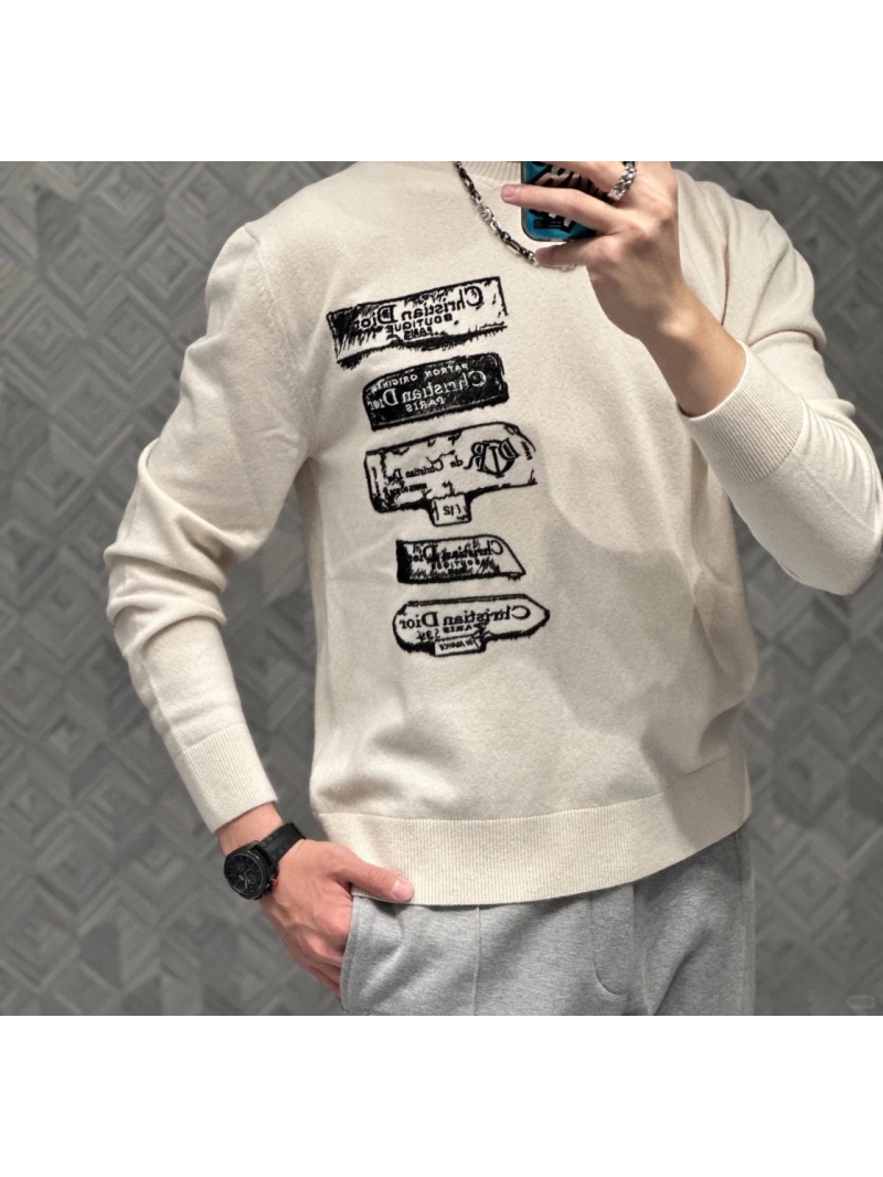 Dior CD Collection Specimen Illustration Mohair Wool Sweater. White