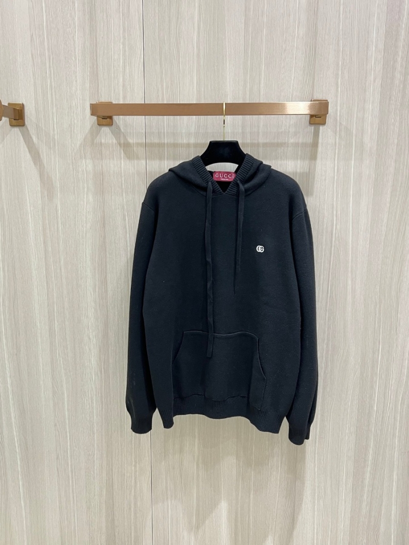 Gucci Gold Letter Logo Knit Hoodie – Black