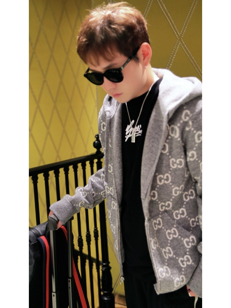 Gucci Double-Sided GG Wool Zipper Hoodie – Gray