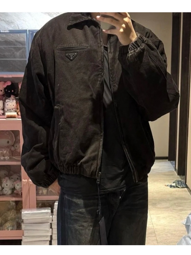 PRADA Vintage-Inspired Denim Cotton Jacket in Washed Black