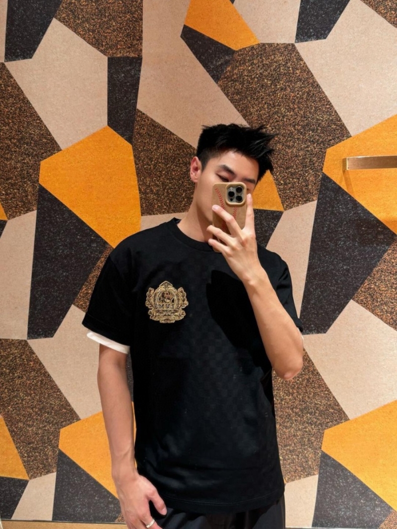 Louis Vuitton LV Damier Jacquard Gold Embroidery T-Shirt – Black