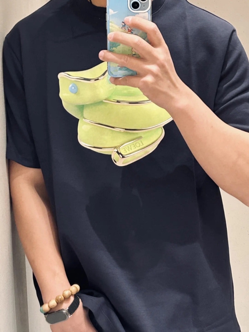 Loewe New Year Special Edition Vibrant Snake T-shirt. Green with Navy Blue