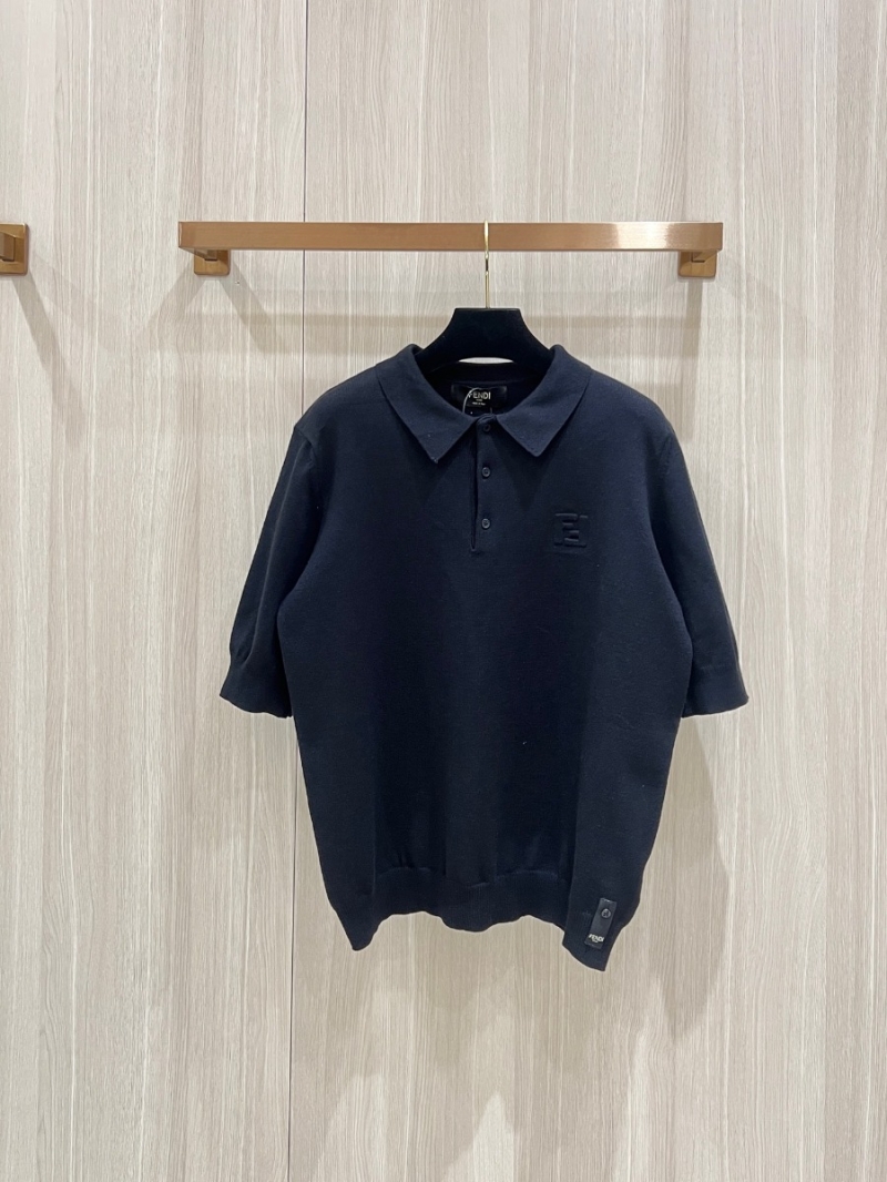Fendi Signature FF Embossed Knit Polo. Black