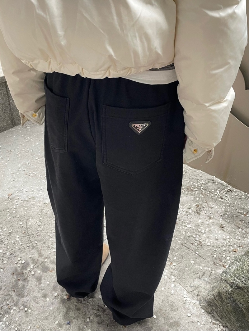 Prada Signature Washed Casual Straight-Leg Pants Black