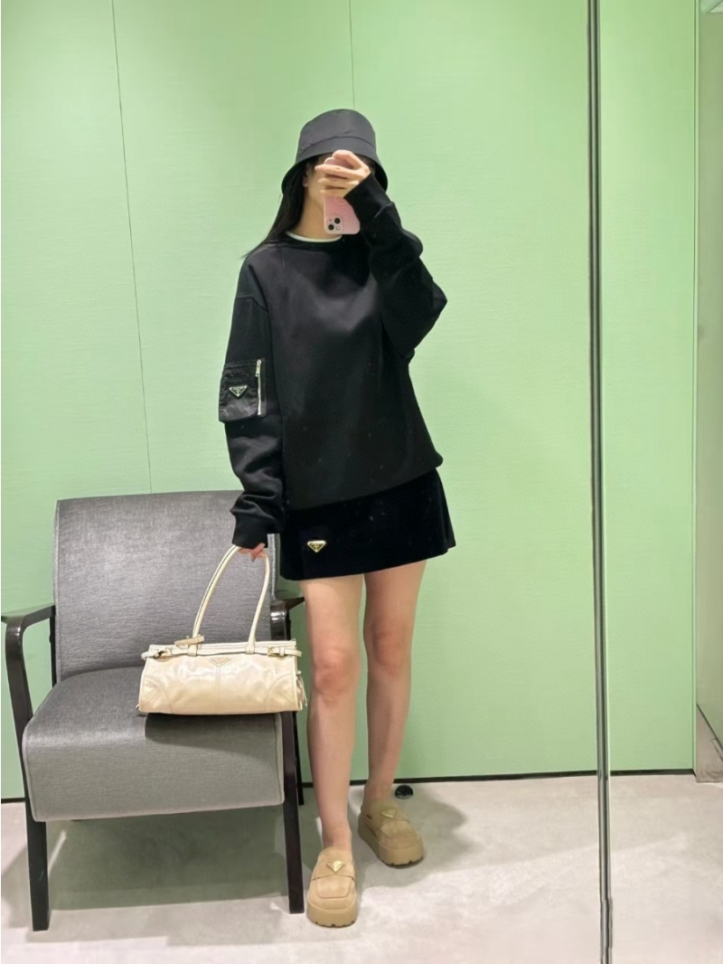 Prada Fleece Recycled Nylon Crewneck Sweatshirt