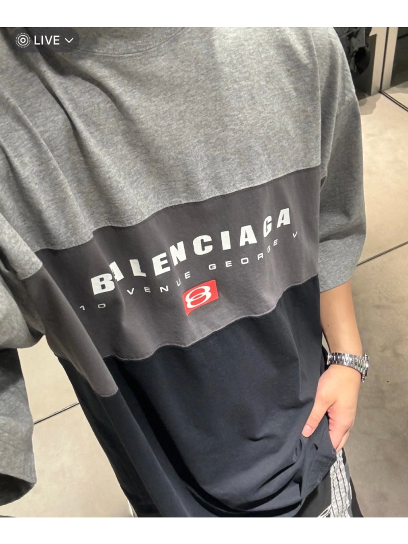 Balenciaga 25SS Tri-Color Panel Short-Sleeve T-shirt. Gray/Black