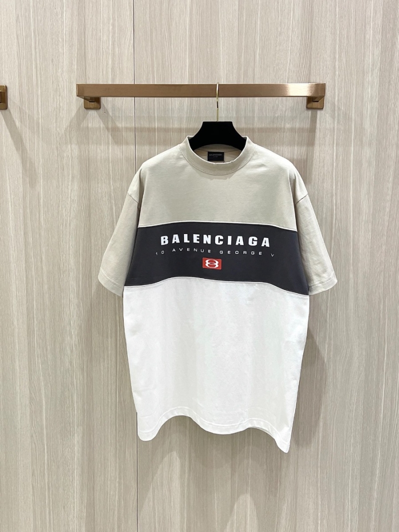 Balenciaga 25SS Tri-Color Panel Short-Sleeve T-shirt. White/Black