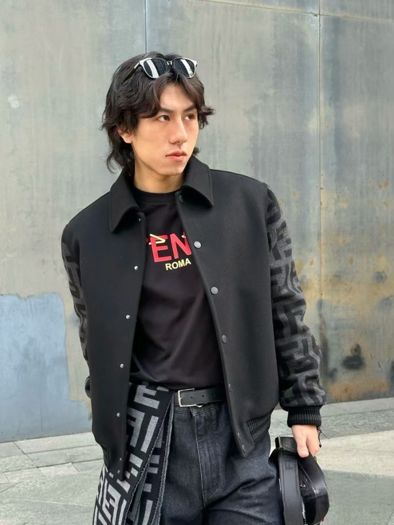 Fendi Black Collar Wool Blend Pilot Jacket