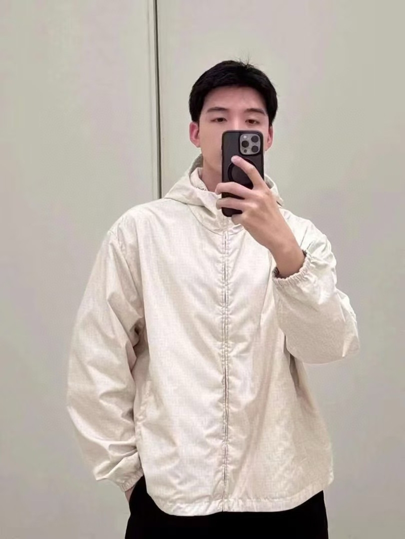 Fendi All-Over Print Nylon Windbreaker Jacket Beige