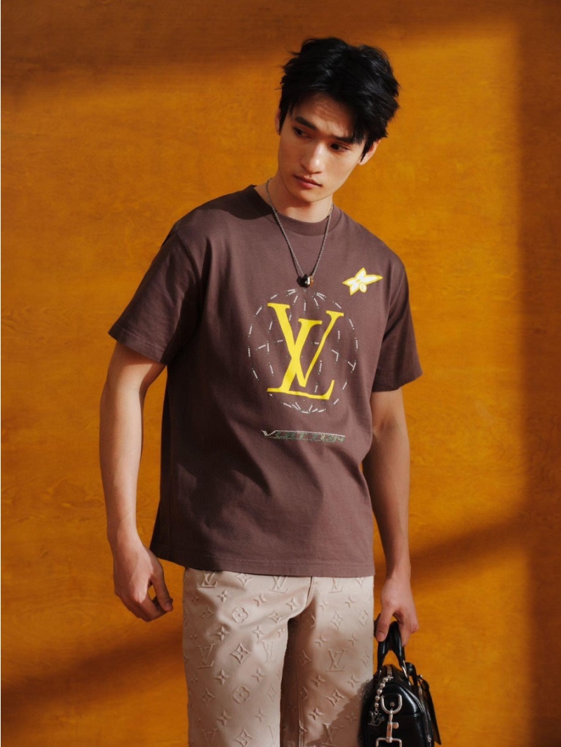 Louis Vuitton LV 25SS Rhinestone-Embellished Coffee T-shirt