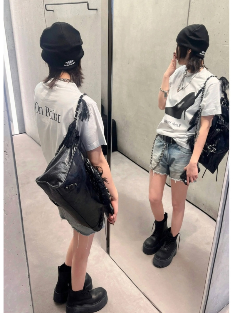 Balenciaga Paris 25SS Stylish Knife Pump T-shirt White