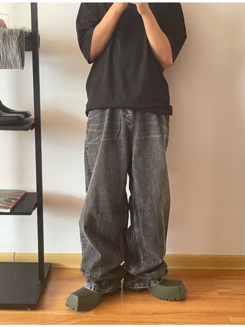 Balenciaga Wide-Leg Lightning Wash Denim Pants