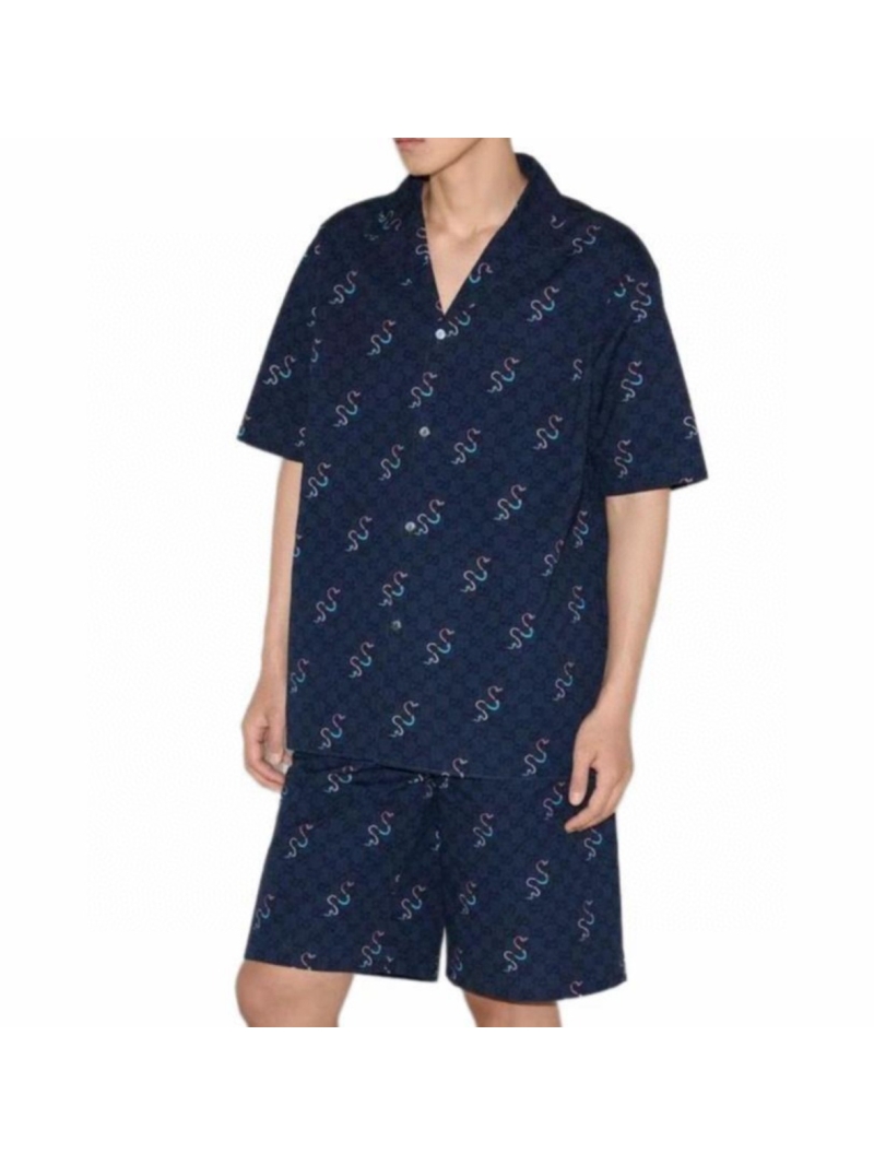 Gucci 2025 Early Spring Snake Print Shorts Set in Blue